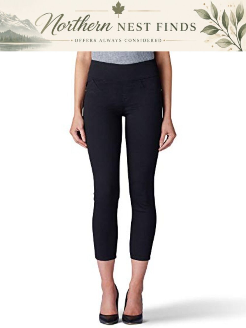 Stretch Cropped Capri Jeans with Faux Pockets Mid Rise Pull On Denim Leggings
